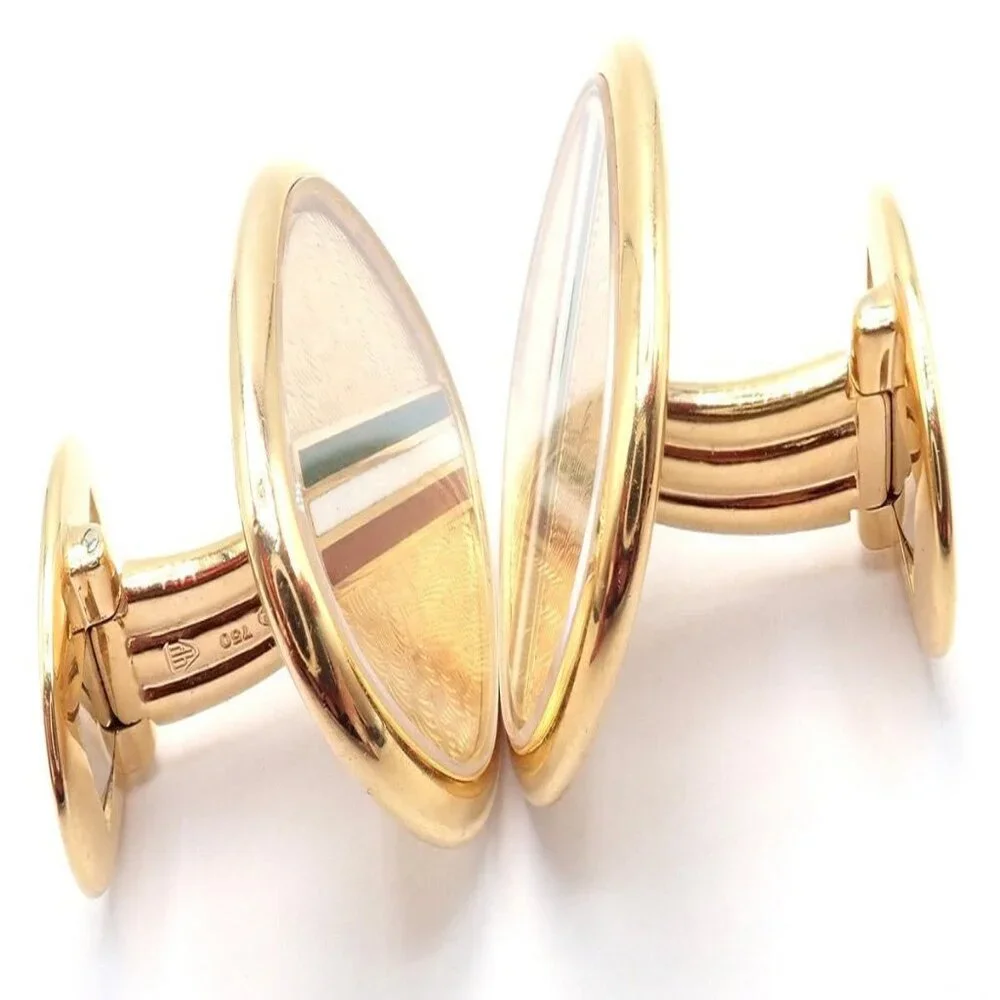 Rare! Patek Philippe 18k Yellow Gold Italian Flag Colors Enamel Large Cufflinks